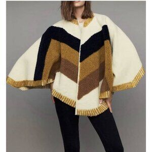 MAJE Elby Patterned Wool-Blend Poncho One Size Textured Boho Parisian
